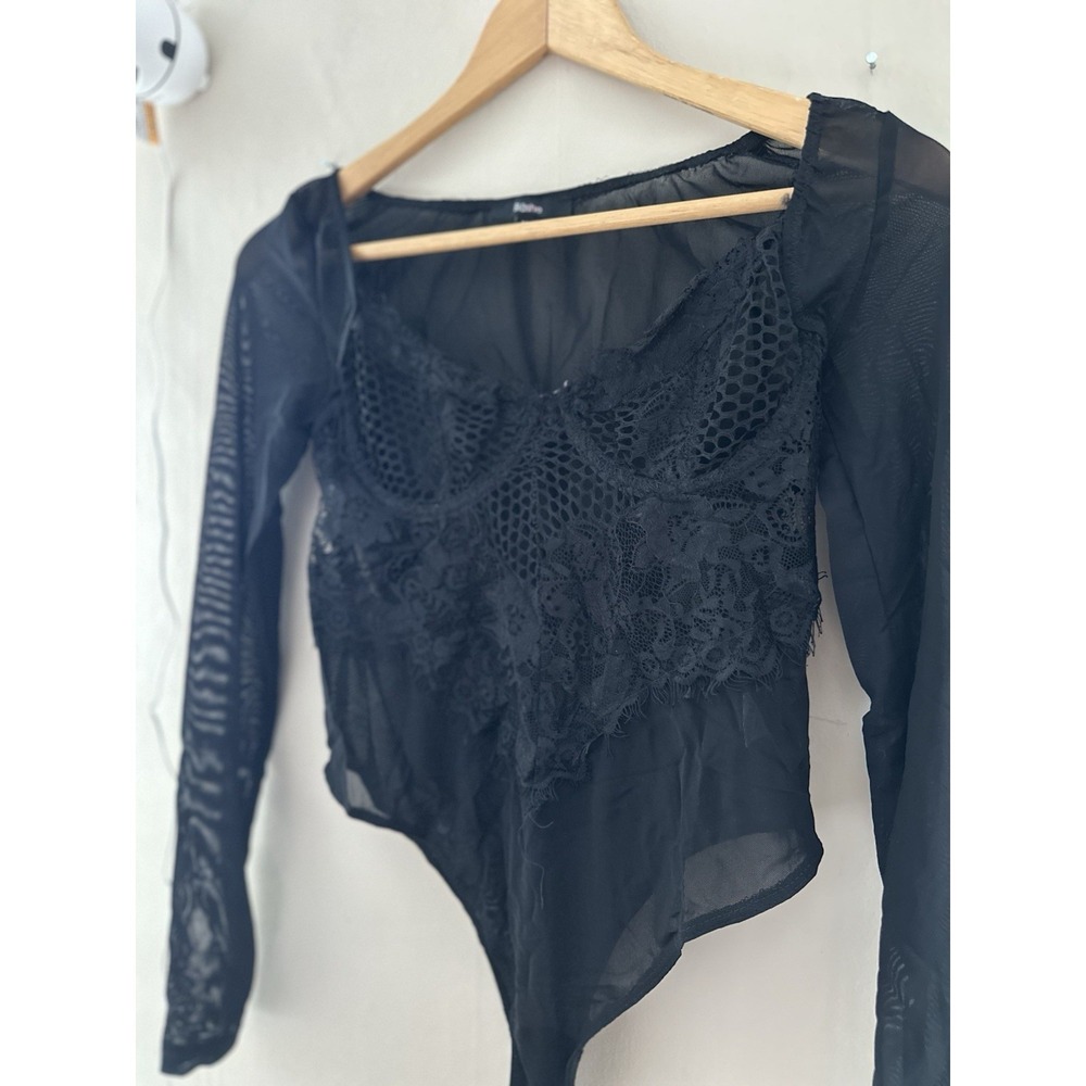 Womens Whimsigoth Mesh Bodysuit Size M Lace Black Goth Grunge Cyber Fairy Witchy